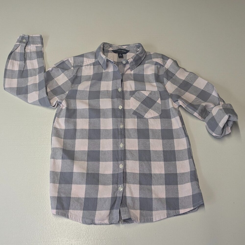 French Toast Size 10 Pink and Gray Unisex Flannel Button Down
